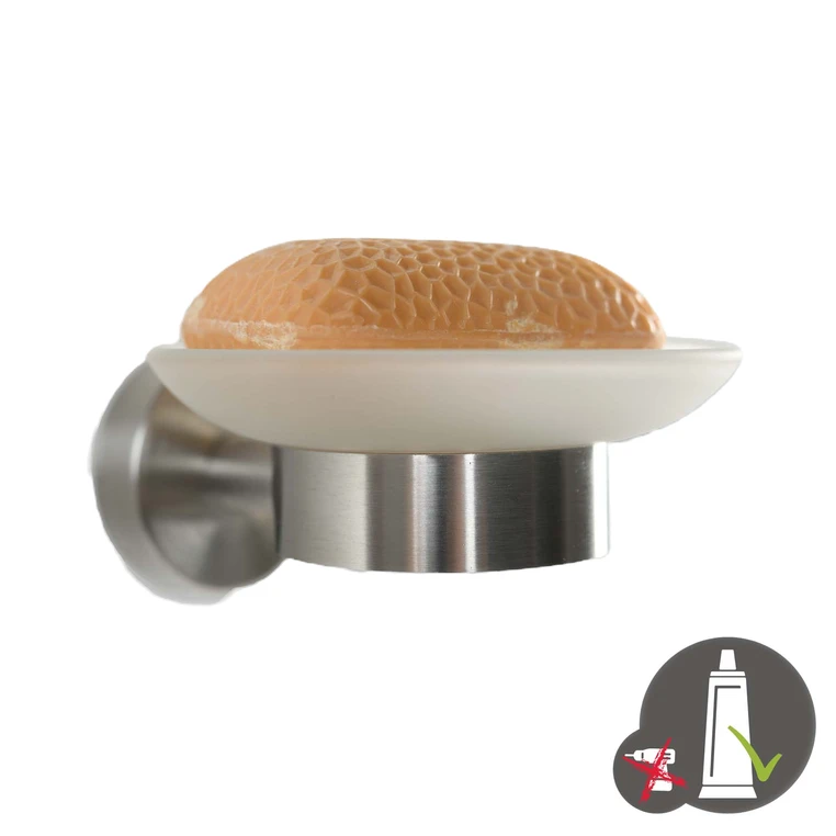 Ohne Text 2179156 AXIAL Seifenschale Edelstahl Glas - zum KLEBEN oder BOHREN