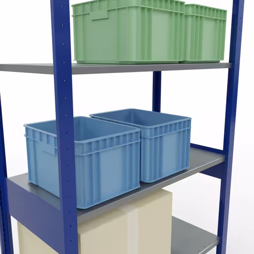 Grundregal, Fachbodenregal Stecksystem MULTIplus85, 2500 x 1000 x 500 mm (HxBxT), 6 Fachböden, Kreuzstrebe, RAL 5010 enzianblau aus der Kategorie Grundregal mit der GTIN 4004514284907 Grundregal, Fachbodenregal Stecksystem MULTIplus85, 2500 x 1000 x 500 mm (HxBxT), 6 Fachböden, Kreuzstrebe, RAL 5010 enzianblau von der Marke Schulte Lagertechnik aus der Produktreihe Stecksystem