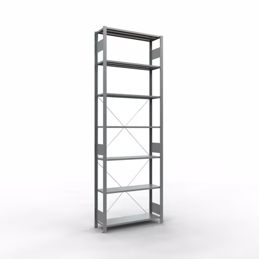 Abbildung Nr 16 des Artikels Grundregal, Fachbodenregal Stecksystem MULTIplus85, 3000 x 1000 x 300 mm (HxBxT), 7 Fachböden, Kreuzstrebe, verzinkt aus der Produktgruppe Stecksystem von der Marke Schulte Lagertechnik