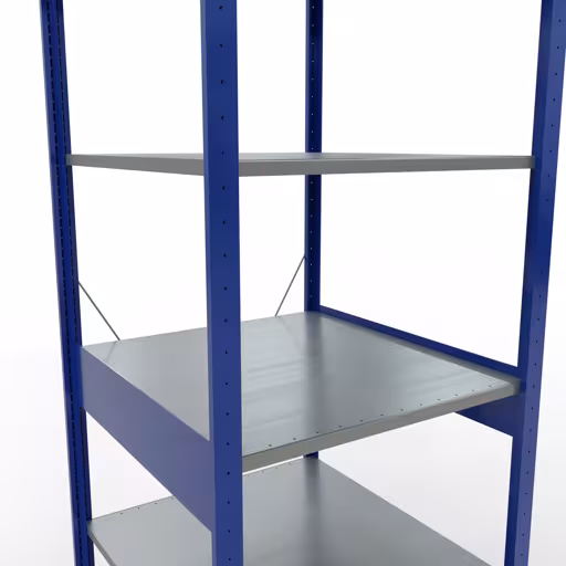 Produktbild Nr.13 des Artikels Grundregal, Fachbodenregal Stecksystem MULTIplus150, 2500 x 750 x 800 mm (HxBxT), 6 Fachböden, Kreuzstrebe, RAL 5010 enzianblau/verzinkt/verzinkt aus der Produktreihe Stecksystem von der Marke Schulte Lagertechnik
