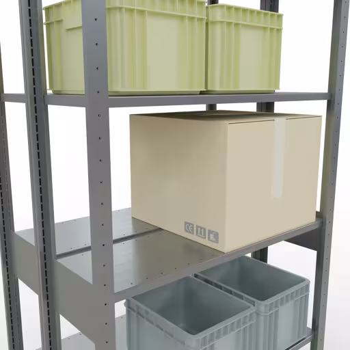 Abbildung Nr 7 des Artikels Grundregal, Doppelregal, Fachbodenregal Stecksystem MULTIplus150, 2500 x 1000 x (2x300) mm (HxBxT), 2x6 Fachböden, Längenriegel, verzinkt aus der Produktgruppe Fachbodenregale von der Marke Schulte Lagertechnik