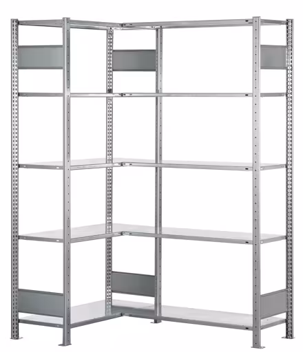 Eckregal (Felder A + B) 2000 x 1000 x 500, 2x5 Fachböden, Längenriegel, verzinkt aus der Kategorie Eckregale mit der Artikelnummer 12750-ECK