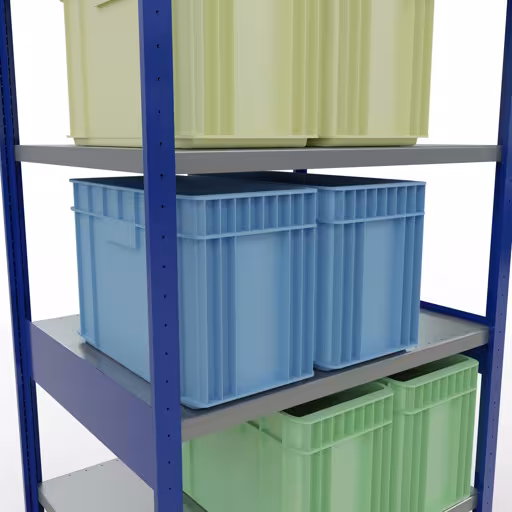 Zusatzbild des Artikels Grundregal, Fachbodenregal Stecksystem MULTIplus250, 2500 x 1000 x 800 mm (HxBxT), 6 Fachböden, Längenriegel, RAL 5010 enzianblau/verzinkt aus Grundregal