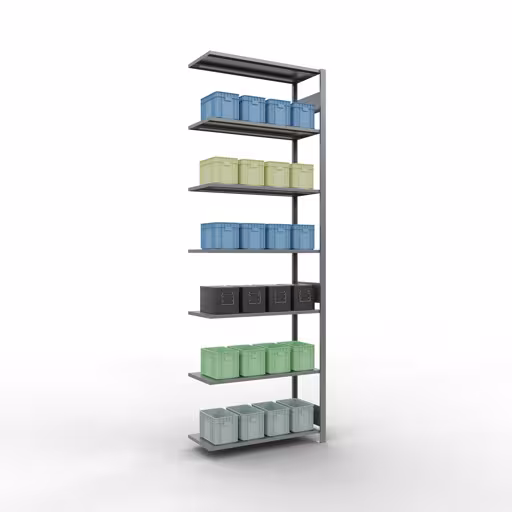 Abbildung Nr 10 des Artikels Anbauregal, Fachbodenregal Stecksystem MULTIplus85, 3000 x 1000 x 400 mm (HxBxT), 7 Fachböden, Längenriegel, verzinkt aus der Produktgruppe Stecksystem von der Marke Schulte Lagertechnik