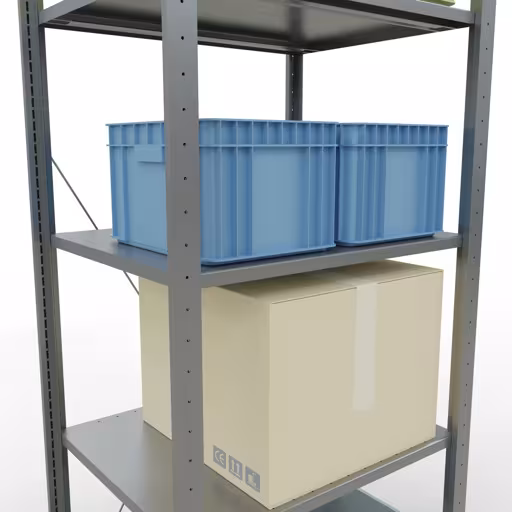 Grundregal, Fachbodenregal Stecksystem MULTIplus150, 2000 x 750 x 600 mm (HxBxT), 5 Fachböden, Kreuzstrebe, verzinkt von der Marke Schulte Lagertechnik aus der Produktreihe Stecksystem