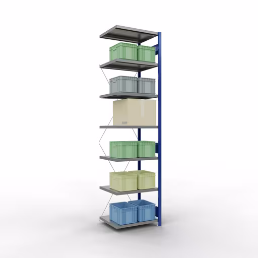 Abbildung Nr 8 des Artikels Anbauregal, Fachbodenregal Stecksystem MULTIplus250, 3000 x 750 x 600 mm (HxBxT), 7 Fachböden, Kreuzstrebe, RAL 5010 enzianblau/verzinkt/verzinkt aus der Produktgruppe Stecksystem von der Marke Schulte Lagertechnik