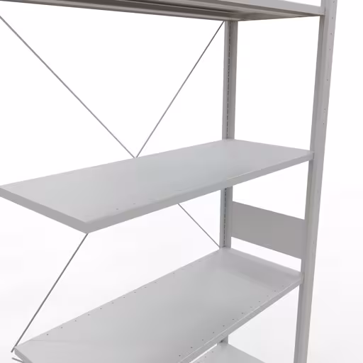 Abbildung Nr 12 des Artikels Anbauregal, Fachbodenregal Stecksystem MULTIplus150, 3000 x 1000 x 400 mm (HxBxT), 7 Fachböden, Kreuzstrebe, RAL 7035 lichtgrau aus der Produktgruppe Stecksystem von der Marke Schulte Lagertechnik