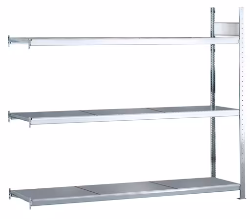 Anbauregal, Weitspannregal WS 2000 mit Stahlböden, 2000 x 2500 x 800 mm (HxBxT), verzinkt, 3 Ebenen, Fachlast 400 kg, Feldlast 1.200 kg aus der Kategorie WS2000 für Fachlasten bis 400kg mit der Artikelnummer 15537
