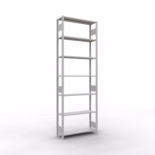 Grundregal, Fachbodenregal Stecksystem MULTIplus85, 3000 x 1000 x 300 mm (HxBxT), 7 Fachböden, Längenriegel, RAL 7035 lichtgrau aus der Kategorie Grundregal mit der Artikelnummer 33032-LR