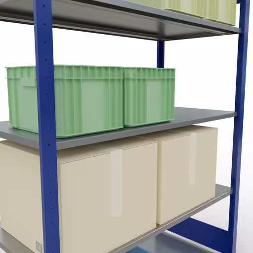 Grundregal, Fachbodenregal Stecksystem MULTIplus150, 2000 x 1300 x 600 mm (HxBxT), 5 Fachböden, Kreuzstrebe, RAL 5010 enzianblau/verzinkt von der Marke Schulte Lagertechnik aus der Produktreihe Stecksystem