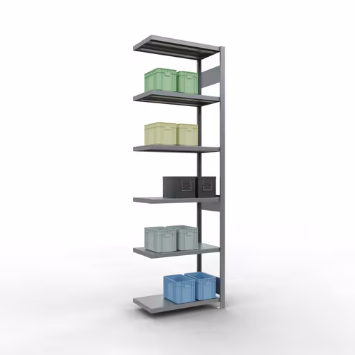 Anbauregal, Fachbodenregal Stecksystem MULTIplus250, 2500 x 750 x 400 mm (HxBxT), 6 Fachböden, Längenriegel, verzinkt von Schulte Lagertechnik mit der Artikelnr. 12946-75-LR