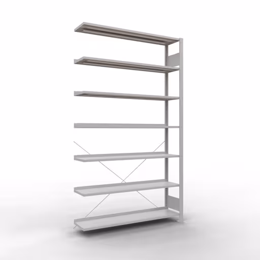 Anbauregal, Büro-Fachbodenregal Stecksystem MULTIplus85, 2300 x 1300 x 300 mm (HxBxT), 7 Fachböden, Kreuzstrebe, mit Anschlagleiste, lichtgrau von der Marke Schulte Lagertechnik Anbauregal, Büro-Fachbodenregal Stecksystem MULTIplus85, 2300 x 1300 x 300 mm (HxBxT), 7 Fachböden, Kreuzstrebe, mit Anschlagleiste, lichtgrau aus der Kategorie Stecksystem mit der Artikelnummer 36017