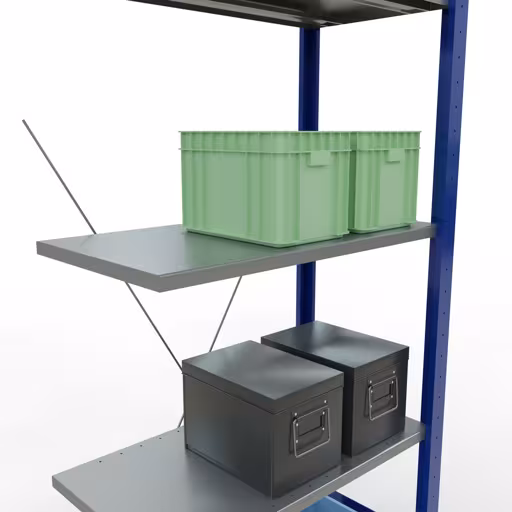 Anbauregal, Fachbodenregal Stecksystem MULTIplus150, 2000 x 750 x 400 mm (HxBxT), 5 Fachböden, Kreuzstrebe, RAL 5010 enzianblau/verzinkt/verzinkt von Schulte Lagertechnik aus der Kategorie Stecksystem
