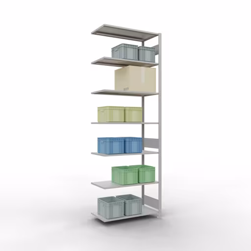 Abbildung Nr 11 des Artikels Anbauregal, Fachbodenregal Stecksystem MULTIplus85, 3000 x 1000 x 500 mm (HxBxT), 7 Fachböden, Längenriegel, RAL 7035 lichtgrau aus der Produktgruppe Stecksystem von der Marke Schulte Lagertechnik