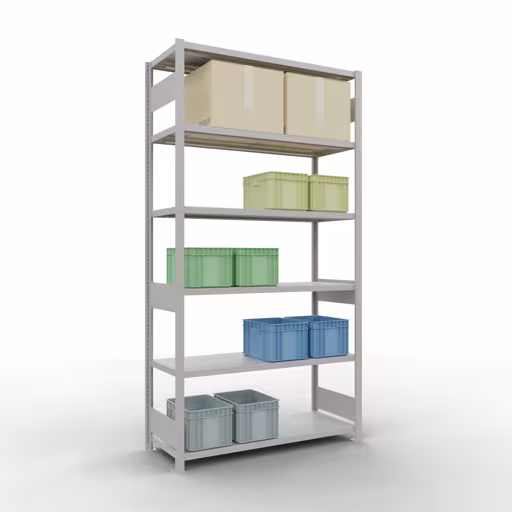 Abbildung Nr 14 des Artikels Grundregal, Fachbodenregal Stecksystem MULTIplus250, 2500 x 1300 x 500 mm (HxBxT), 6 Fachböden, Längenriegel, RAL 7035 lichtgrau aus der Produktgruppe Stecksystem von der Marke Schulte Lagertechnik