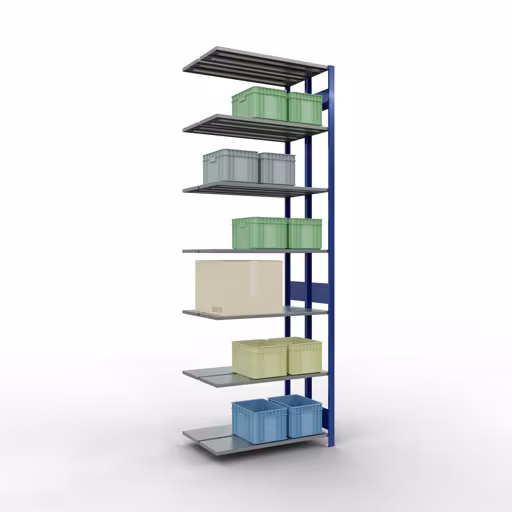 Andere Ansicht des Artikels Anbauregal, Doppelregal, Fachbodenregal Stecksystem MULTIplus150, 3000 x 1000 x (2x300) mm (HxBxT), 2x7 Fachböden, Längenriegel, RAL 5010 enzianblau aus der Kategorie Fachbodenregale