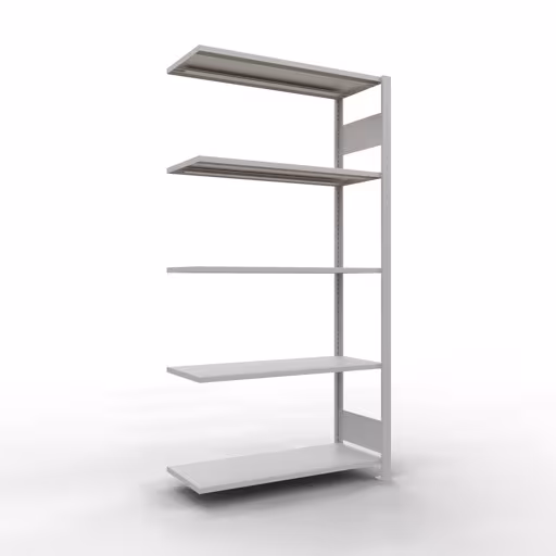 Anbauregal, Fachbodenregal Stecksystem MULTIplus85, 2000 x 1000 x 400 mm (HxBxT), 5 Fachböden, Längenriegel, RAL 7035 lichtgrau aus der Kategorie Anbauregal mit der Artikelnummer 33045-LR