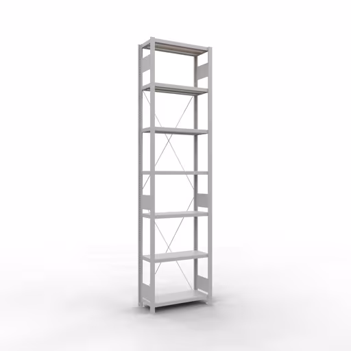 Grundregal, Fachbodenregal Stecksystem MULTIplus250, 3000 x 750 x 300 mm (HxBxT), 7 Fachböden, Kreuzstrebe, RAL 7035 lichtgrau aus der Kategorie Grundregal mit der Artikelnummer 32832-75