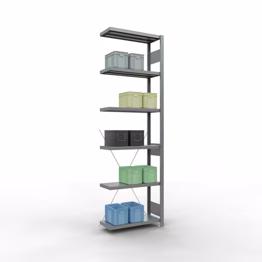 Produktbild Nr.13 des Artikels Anbauregal, Fachbodenregal Stecksystem MULTIplus250, 2500 x 750 x 300 mm (HxBxT), 6 Fachböden, Kreuzstrebe, verzinkt aus der Produktreihe Stecksystem von der Marke Schulte Lagertechnik