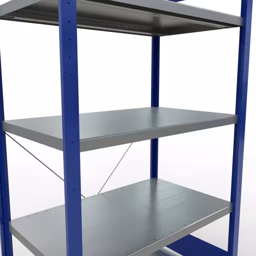 Grundregal, Fachbodenregal Stecksystem MULTIplus330, 2000 x 1000 x 600 mm (HxBxT), 5 Fachböden, Kreuzstrebe, RAL 5010 enzianblau/verzinkt von Schulte Lagertechnik aus der Kategorie Stecksystem