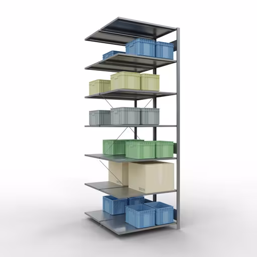 Abbildung Nr 10 des Artikels Anbauregal, Doppelregal, Fachbodenregal Stecksystem MULTIplus150, 3000 x 1000 x (2x1200) mm (HxBxT), 2x7 Fachböden, Kreuzstrebe, verzinkt aus der Produktgruppe Fachbodenregale von der Marke Schulte Lagertechnik