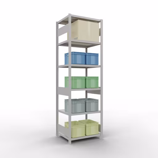 Abbildung Nr 14 des Artikels Grundregal, Fachbodenregal Stecksystem MULTIplus250, 2500 x 750 x 600 mm (HxBxT), 6 Fachböden, Längenriegel, RAL 7035 lichtgrau aus der Produktgruppe Stecksystem von der Marke Schulte Lagertechnik