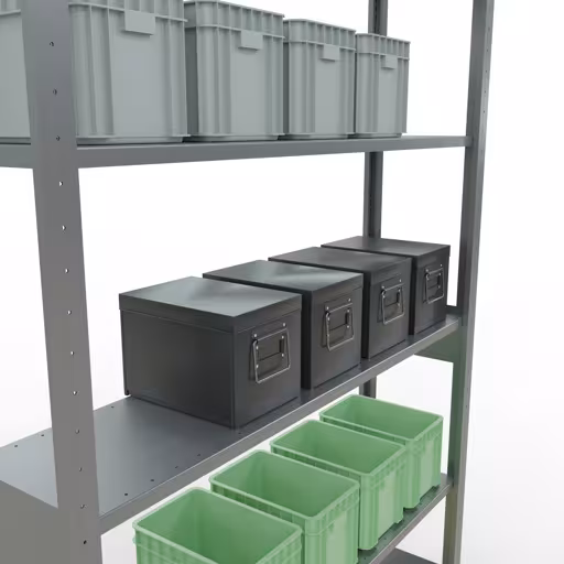 Grundregal, Fachbodenregal Stecksystem MULTIplus150, 2500 x 1300 x 300 mm (HxBxT), 6 Fachböden, Längenriegel, verzinkt von der Marke Schulte Lagertechnik aus der Produktreihe Stecksystem