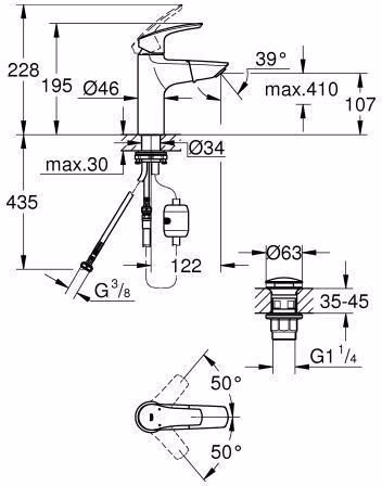 GROHE Einhand-Waschtischbatterie Eurosmart 23976_3 M-Size ausziehbarer Auslauf Push-Open Ablaufgarnitur chrom