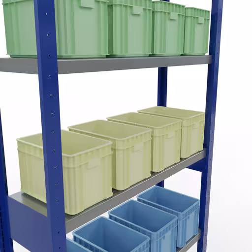 Abbildung Nr 12 des Artikels Grundregal, Fachbodenregal Stecksystem MULTIplus250, 2500 x 1000 x 300 mm (HxBxT), 6 Fachböden, Längenriegel, RAL 5010 enzianblau/verzinkt aus der Produktgruppe Stecksystem von der Marke Schulte Lagertechnik