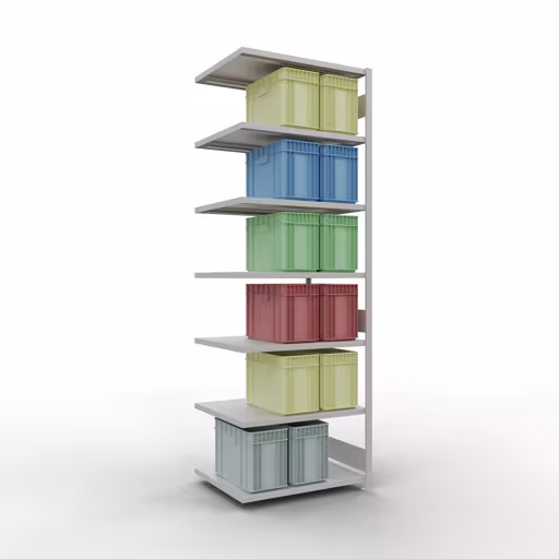 Abbildung Nr 10 des Artikels Anbauregal, Fachbodenregal Stecksystem MULTIplus330, 3000 x 1000 x 800 mm (HxBxT), 7 Fachböden, Längenriegel, RAL 7035 lichtgrau aus der Produktgruppe Stecksystem von der Marke Schulte Lagertechnik