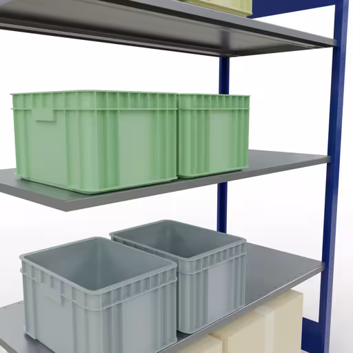 Produktbild Nr.7 des Artikels Anbauregal, Fachbodenregal Stecksystem MULTIplus150, 2000 x 1300 x 600 mm (HxBxT), 5 Fachböden, Längenriegel, RAL 5010 enzianblau/verzinkt aus der Produktreihe Stecksystem von der Marke Schulte Lagertechnik