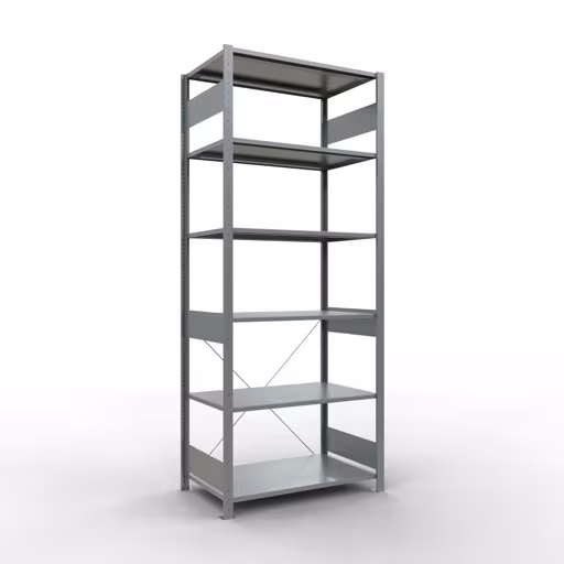 Grundregal, Fachbodenregal Stecksystem MULTIplus150, 2500 x 1000 x 600 mm (HxBxT), 6 Fachböden, Kreuzstrebe, verzinkt aus der Kategorie Grundregal mit der Artikelnummer 12761