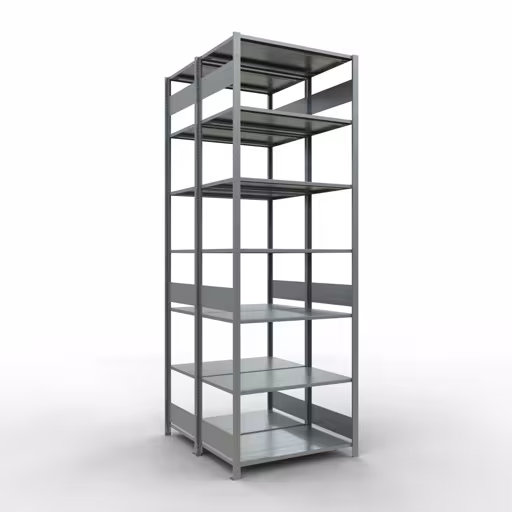 Grundregal, Doppelregal, Fachbodenregal Stecksystem MULTIplus150, 3000 x 1000 x (2x600) mm (HxBxT), 2x7 Fachböden, Längenriegel, verzinkt aus der Kategorie Doppelregale mit der Artikelnummer 17862