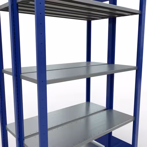 Produktbild Nr.7 des Artikels Grundregal, Doppelregal, Fachbodenregal Stecksystem MULTIplus150, 2000 x 1000 x (2x300) mm (HxBxT), 2x5 Fachböden, Längenriegel, RAL 5010 enzianblau aus der Produktreihe Fachbodenregale von der Marke Schulte Lagertechnik