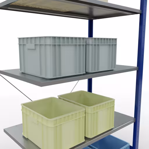 Anbauregal, Fachbodenregal Stecksystem MULTIplus85, 2000 x 1000 x 600 mm (HxBxT), 5 Fachböden, Kreuzstrebe, RAL 5010 enzianblau von Schulte Lagertechnik aus der Kategorie Stecksystem