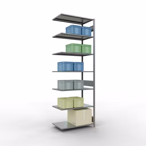 Abbildung Nr 10 des Artikels Anbauregal, Fachbodenregal Stecksystem MULTIplus85, 3000 x 1000 x 600 mm (HxBxT), 7 Fachböden, Längenriegel, verzinkt aus der Produktgruppe Stecksystem von der Marke Schulte Lagertechnik