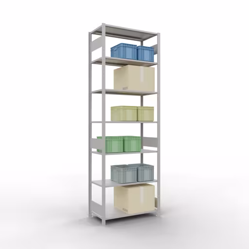 Abbildung Nr 15 des Artikels Grundregal, Fachbodenregal Stecksystem MULTIplus85, 3000 x 1000 x 500 mm (HxBxT), 7 Fachböden, Längenriegel, RAL 7035 lichtgrau aus der Produktgruppe Stecksystem von der Marke Schulte Lagertechnik