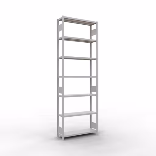 Grundregal, Fachbodenregal Stecksystem MULTIplus330, 3000 x 1000 x 300 mm (HxBxT), 7 Fachböden, Längenriegel, RAL 7035 lichtgrau aus der Kategorie Grundregal mit der Artikelnummer 33832-LR