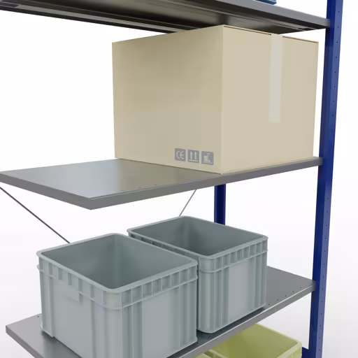 Anbauregal, Fachbodenregal Stecksystem MULTIplus150, 2000 x 1000 x 500 mm (HxBxT), 5 Fachböden, Kreuzstrebe, RAL 5010/verzinkt von Schulte Lagertechnik aus der Kategorie Stecksystem
