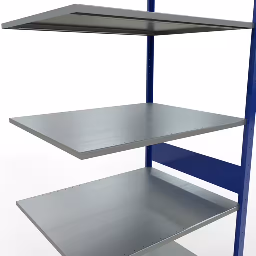 Produktbild Nr.14 des Artikels Anbauregal, Fachbodenregal Stecksystem MULTIplus150, 3000 x 1000 x 800 mm (HxBxT), 7 Fachböden, Längenriegel, RAL 5010 enzianblau/verzinkt aus der Produktreihe Stecksystem von der Marke Schulte Lagertechnik