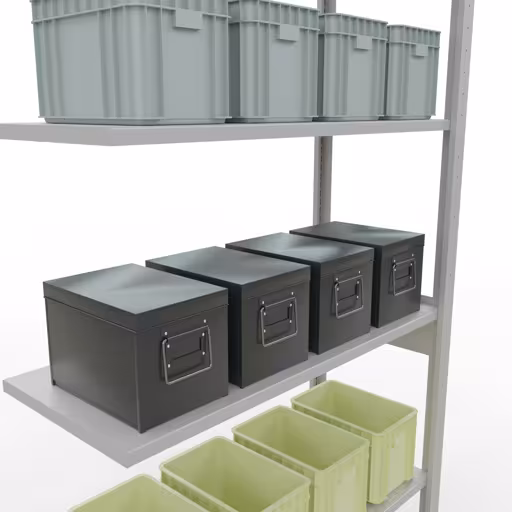 Anbauregal, Fachbodenregal Stecksystem MULTIplus85, 2500 x 1000 x 400 mm (HxBxT), 6 Fachböden, Längenriegel, RAL 7035 lichtgrau von Schulte Lagertechnik aus der Kategorie Stecksystem