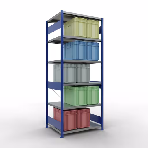 Abbildung Nr 9 des Artikels Grundregal, Fachbodenregal Stecksystem MULTIplus330, 2500 x 1000 x 800 mm (HxBxT), 6 Fachböden, Kreuzstrebe, RAL 5010 enzianblau/verzinkt aus der Produktgruppe Stecksystem von der Marke Schulte Lagertechnik