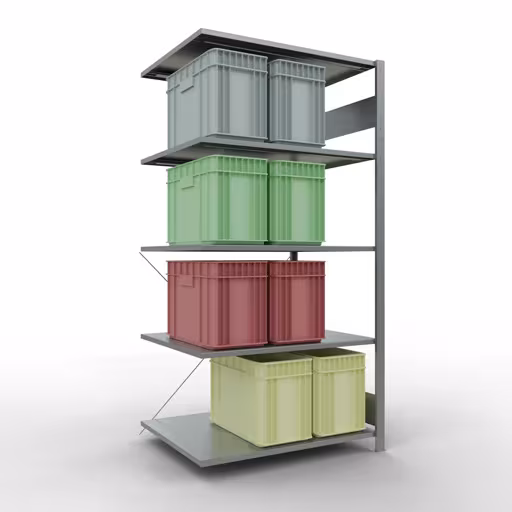 Abbildung Nr 14 des Artikels Anbauregal, Fachbodenregal Stecksystem MULTIplus150, 2000 x 1000 x 800 mm (HxBxT), 5 Fachböden, Kreuzstrebe, verzinkt aus der Produktgruppe Stecksystem von der Marke Schulte Lagertechnik
