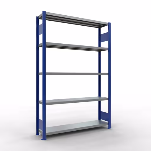Grundregal, Fachbodenregal Stecksystem MULTIplus250, 2000 x 1300 x 300 mm (HxBxT), 5 Fachböden, Längenriegel, RAL 5010 enzianblau/verzinkt aus der Kategorie Grundregal mit der Artikelnummer 12930-130-LR-B