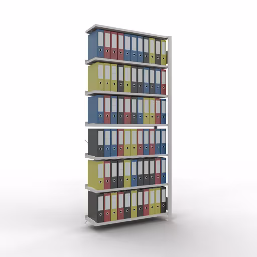 Anbauregal, Büro-Fachbodenregal Stecksystem MULTIplus85, 2300 x 1000 x 300 mm (HxBxT), 7 Fachböden, Kreuzstrebe, mit Anschlagleiste, lichtgrau von Schulte Lagertechnik mit der Artikelnr. 36016