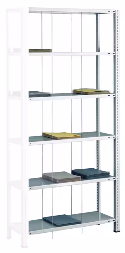 Anbauregal, Schraub-Fädelstäberegal BASIC70, 2000 x 900 x 350 mm (HxBxT), 6 Fachböden, RAL 7035 lichtgrau aus der Kategorie Fädelstäberegale mit der Artikelnummer 30696