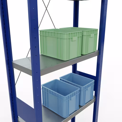 Abbildung Nr 14 des Artikels Grundregal, Fachbodenregal Stecksystem MULTIplus250, 3000 x 750 x 300 mm (HxBxT), 7 Fachböden, Kreuzstrebe, RAL 5010 enzianblau/verzinkt/verzinkt aus der Produktgruppe Stecksystem von der Marke Schulte Lagertechnik