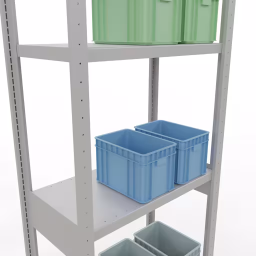 Abbildung Nr 12 des Artikels Grundregal, Fachbodenregal Stecksystem MULTIplus250, 3000 x 750 x 400 mm (HxBxT), 7 Fachböden, Längenriegel, RAL 7035 lichtgrau aus der Produktgruppe Stecksystem von der Marke Schulte Lagertechnik