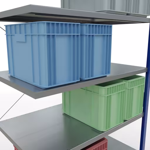 Anbauregal, Fachbodenregal Stecksystem MULTIplus250, 3000 x 1300 x 800 mm (HxBxT), 7 Fachböden, Kreuzstrebe, RAL 5010 enzianblau/verzinkt von der Marke Schulte Lagertechnik aus der Produktreihe Stecksystem