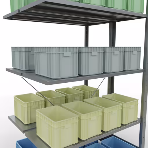 Abbildung Nr 15 des Artikels Anbauregal, Doppelregal, Fachbodenregal Stecksystem MULTIplus150, 2000 x 1000 x (2x400) mm (HxBxT), 2x5 Fachböden, Kreuzstrebe, verzinkt aus der Produktgruppe Fachbodenregale von der Marke Schulte Lagertechnik